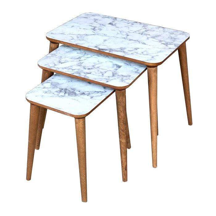 STOL 3/1 SET DRVENI PRAVOUGAONI MERMER DEZEN