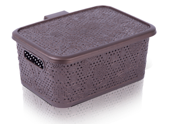 KORPA PVC UNIVERZALNA SA POKLOPCEM RATAN MIX BOJE 48X32X24 CM